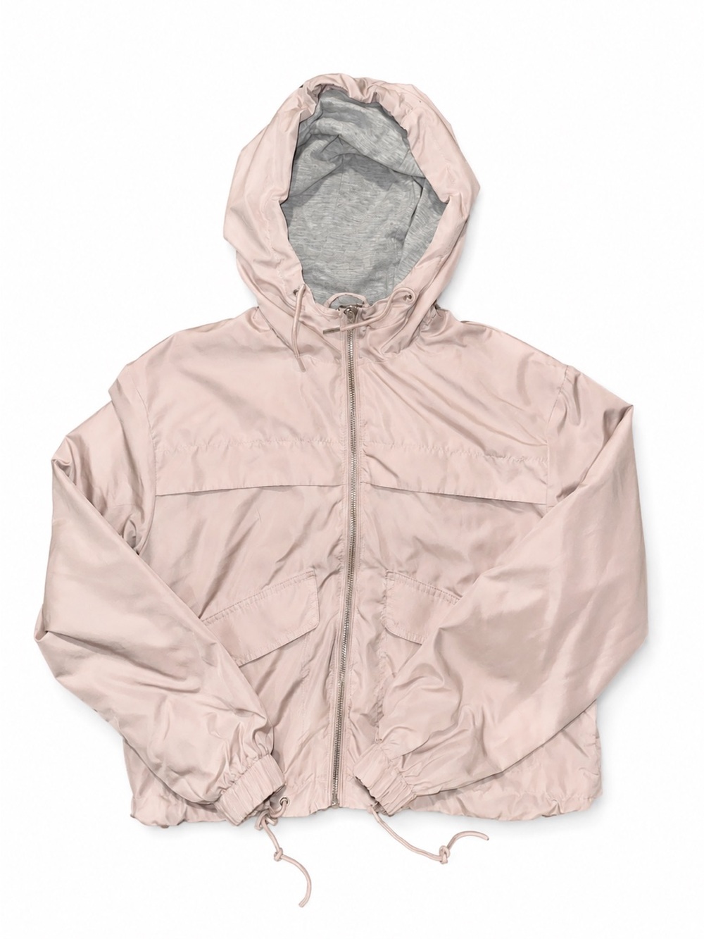 Divided Light Pink Hooded Windbreaker with Silver Zipper
